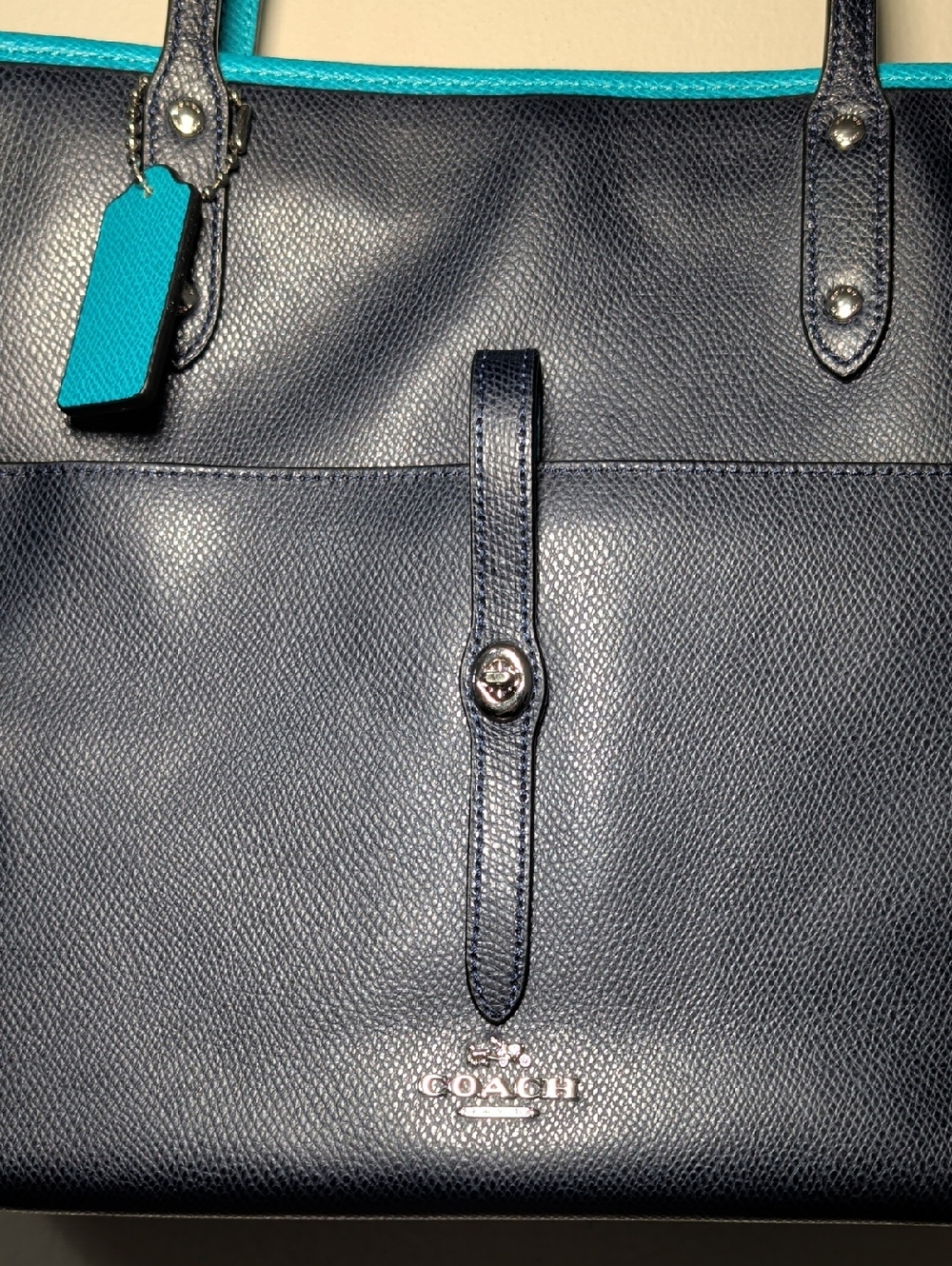 Coach Ava Tote in Midnight Atlantic Navy Turquoise Crossgrain Leather + Pouch - Picture 2 of 13